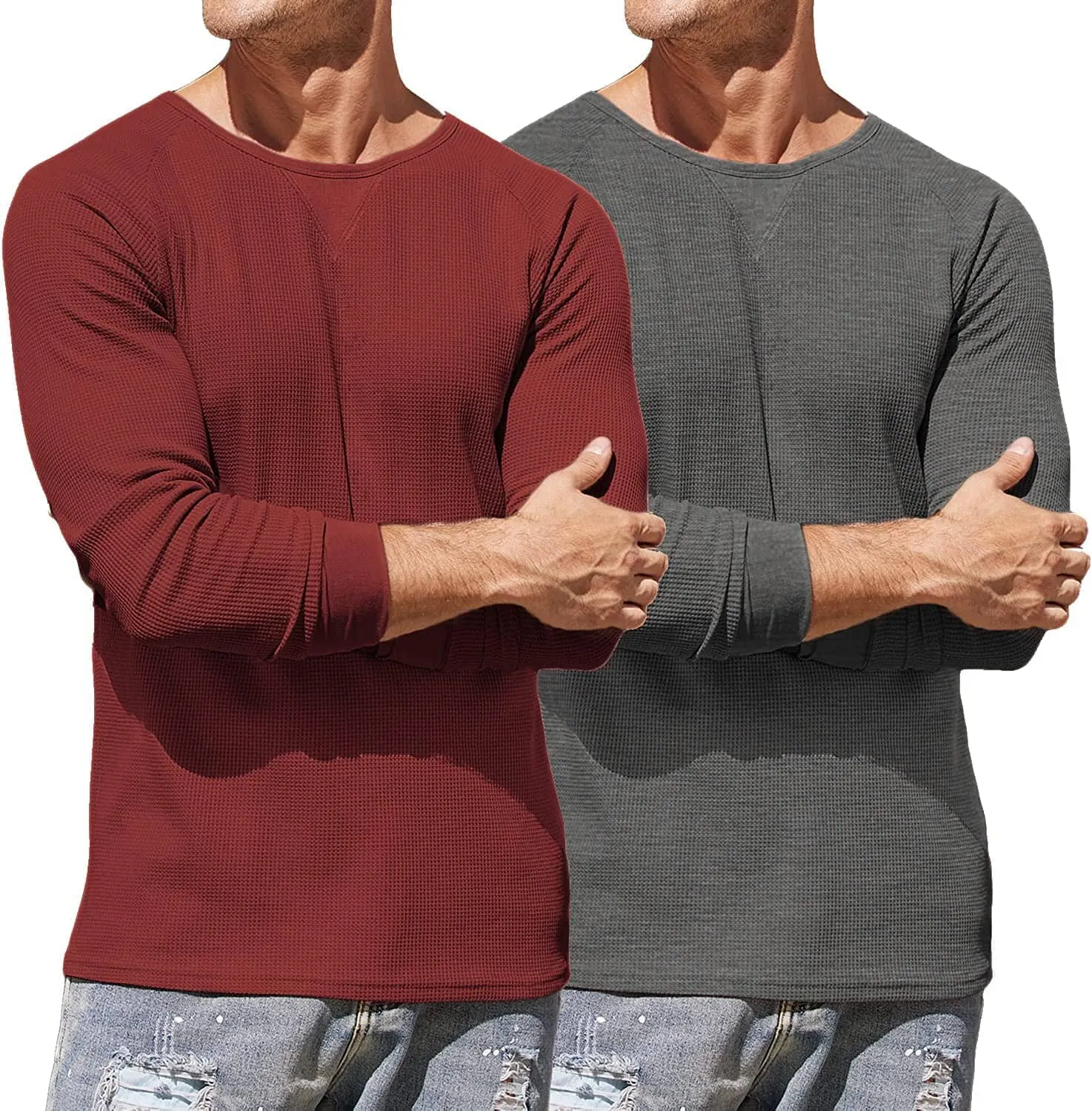 2 Pack Waffle Long Sleeve Cotton T-Shirt (US Only)