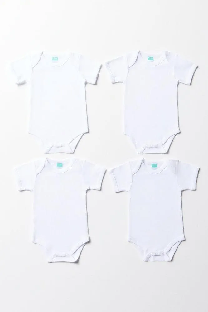 4 Pack Short Sleeve Bodyvests White