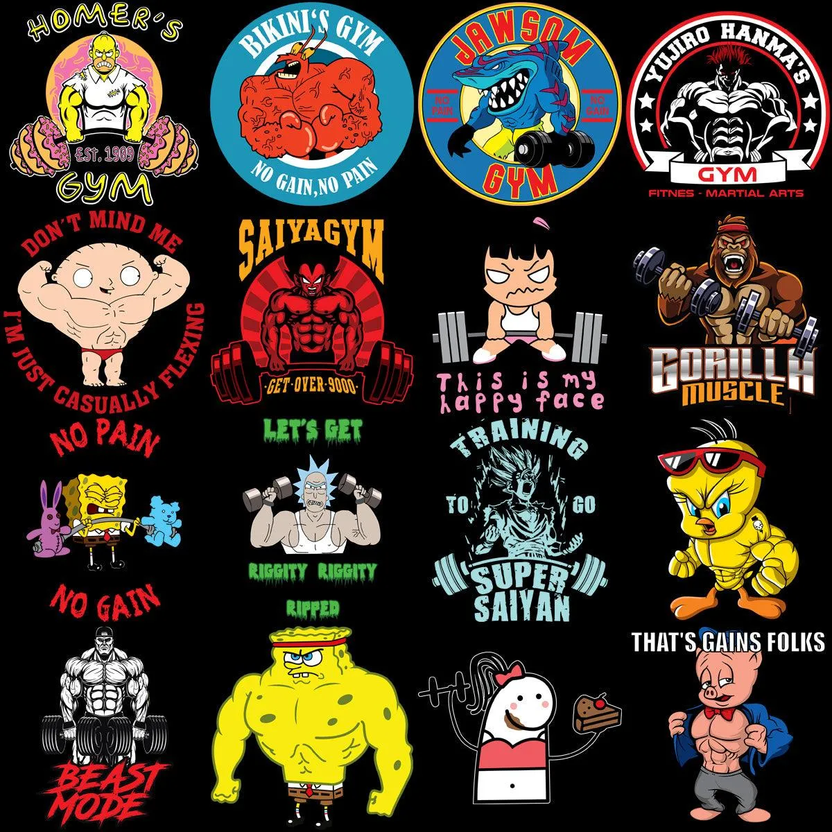 55 GYM Fitness Popculture Designs Bundle PNG