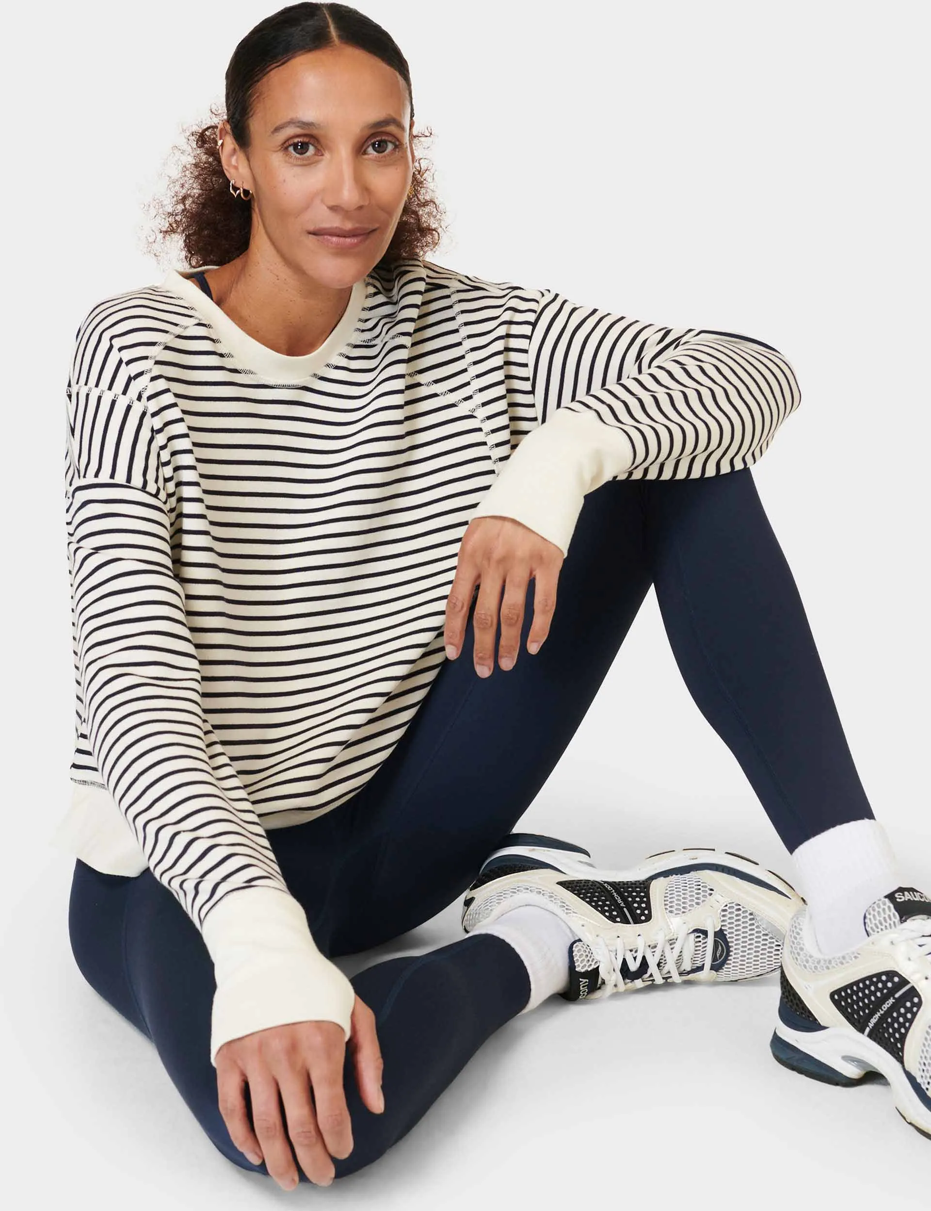 After Class Crop Sweatshirt - Lily White Stripe