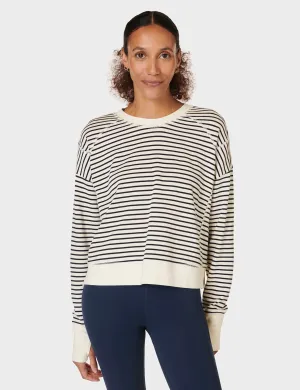 After Class Crop Sweatshirt - Lily White Stripe