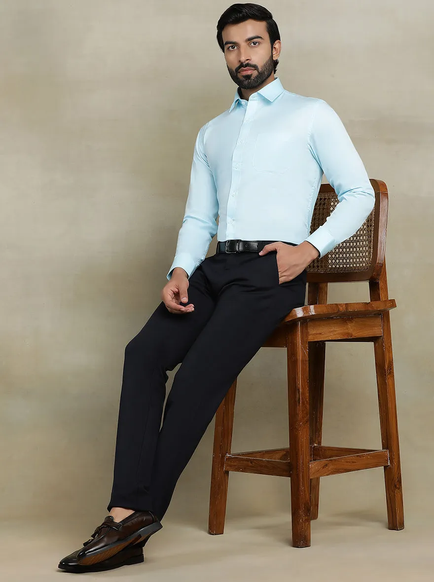 Aqua Blue Solid Regular Fit Formal Shirt | JadeBlue