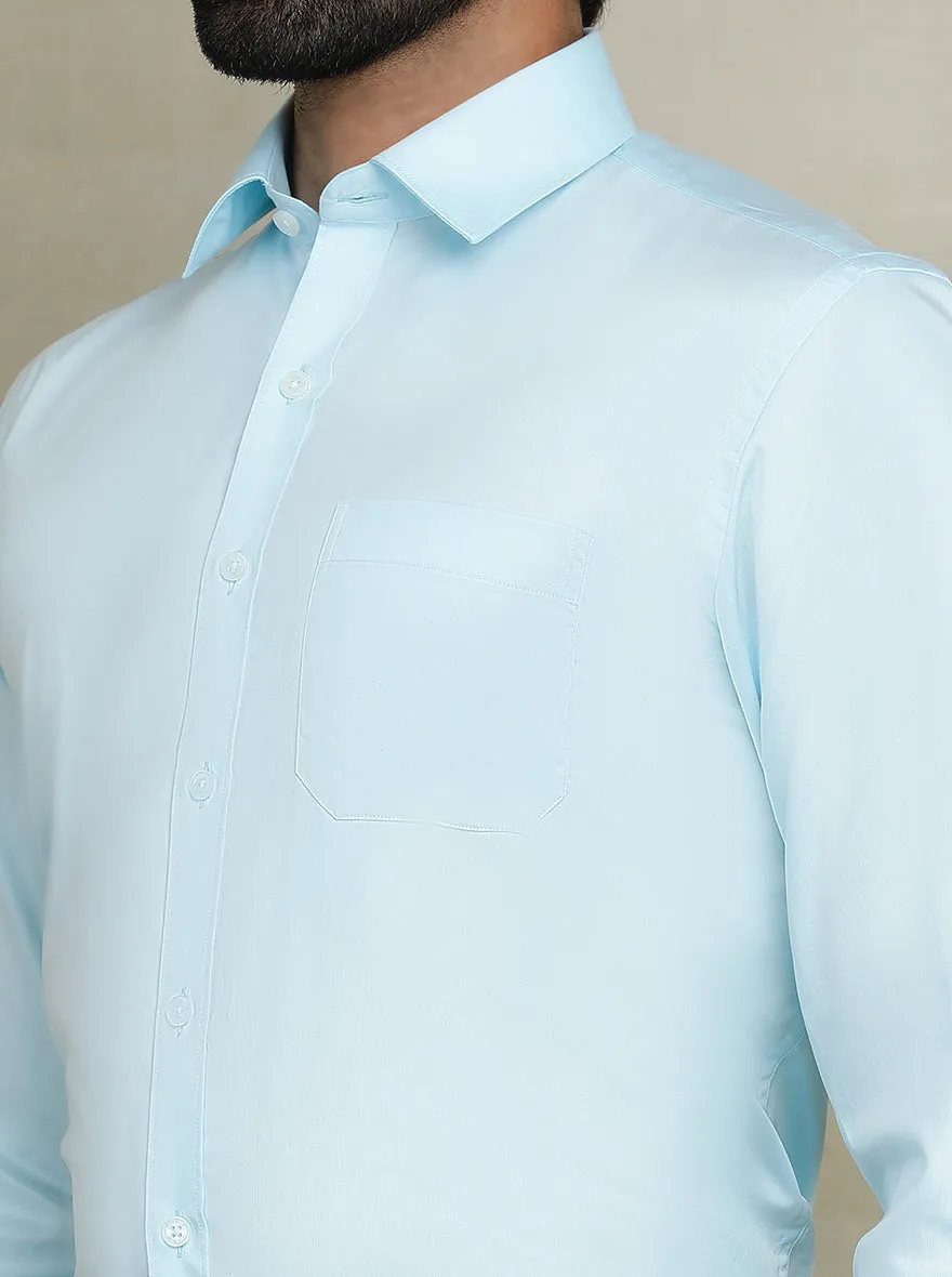 Aqua Blue Solid Regular Fit Formal Shirt | JadeBlue