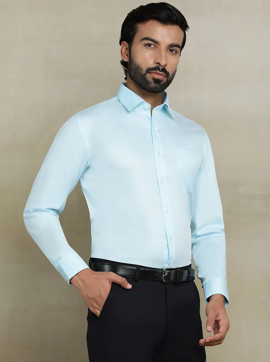 Aqua Blue Solid Regular Fit Formal Shirt | JadeBlue