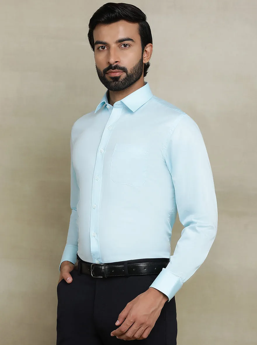 Aqua Blue Solid Regular Fit Formal Shirt | JadeBlue