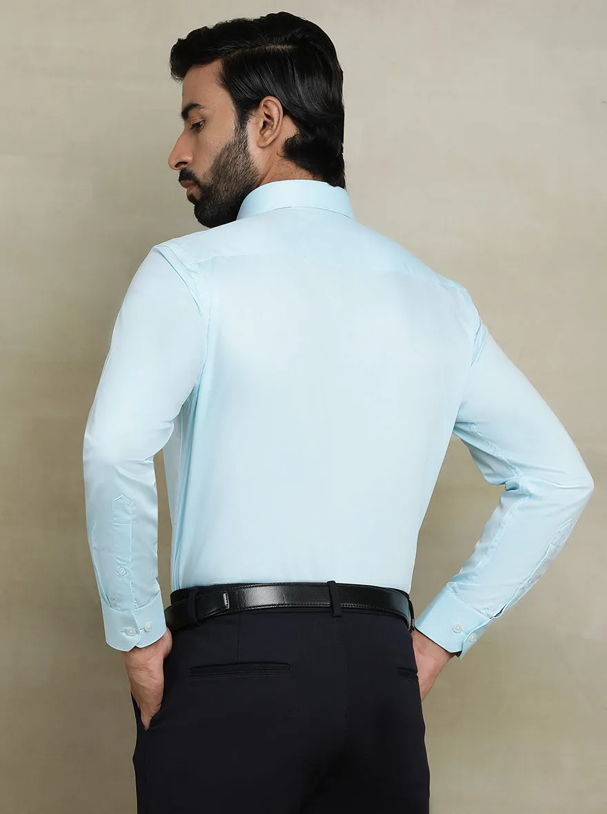 Aqua Blue Solid Regular Fit Formal Shirt | JadeBlue