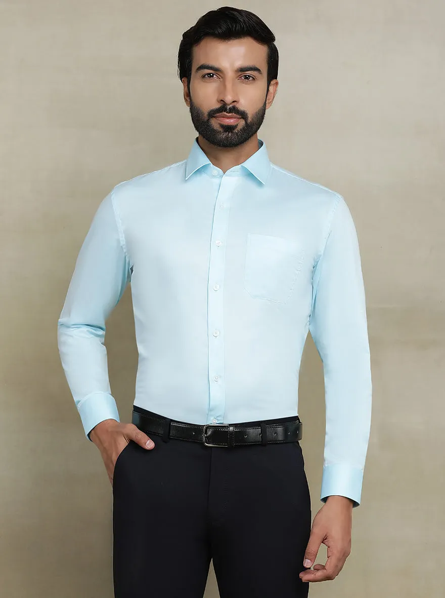 Aqua Blue Solid Regular Fit Formal Shirt | JadeBlue