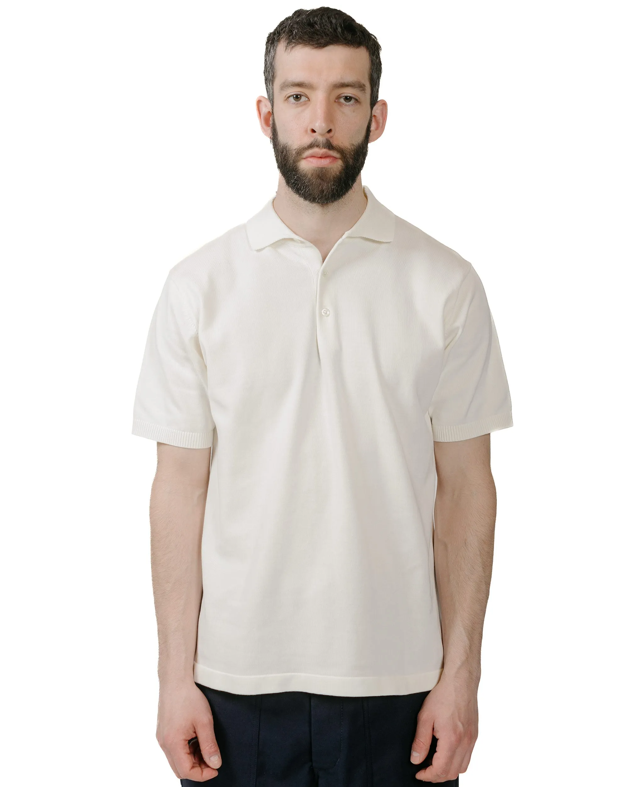 Beams Plus Knit Polo Solid 12G White