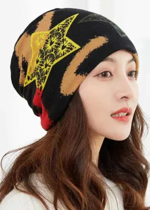 Beautiful Black Print Warm Bonnie Hat