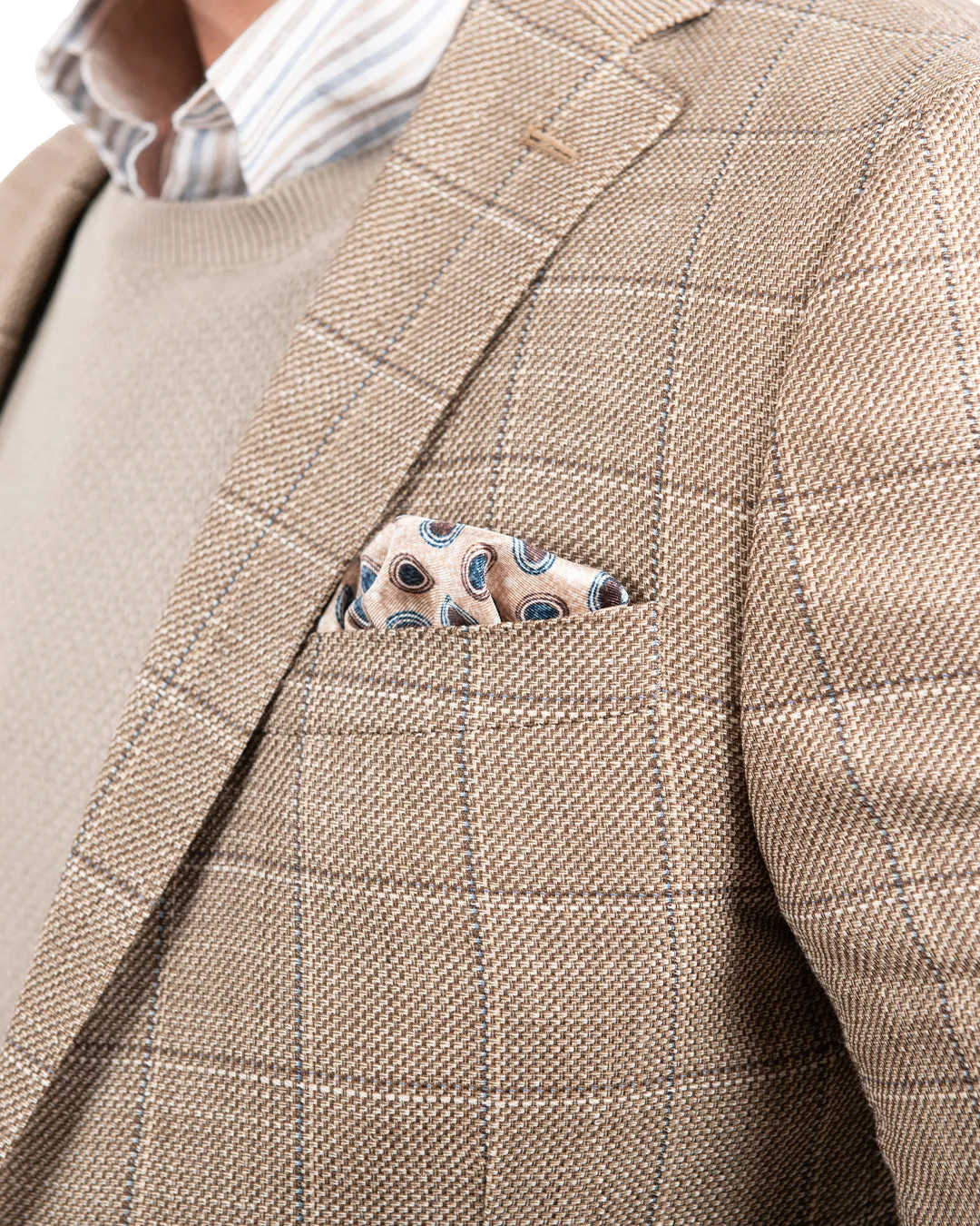 Beige Linen Blend Windowpane Check Jacket