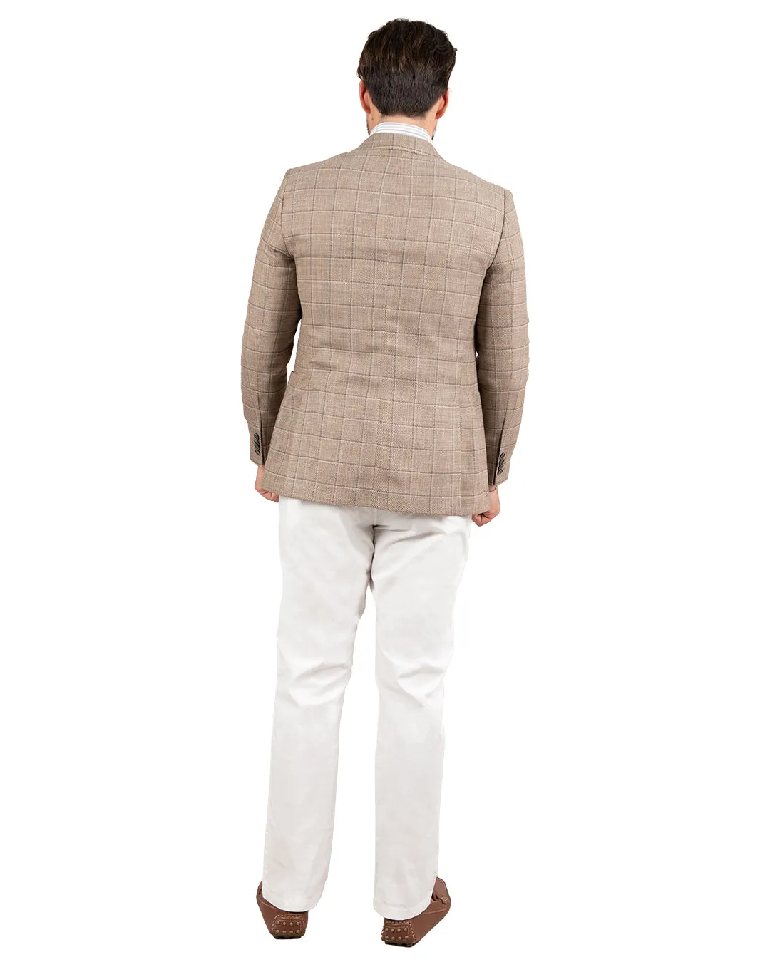 Beige Linen Blend Windowpane Check Jacket