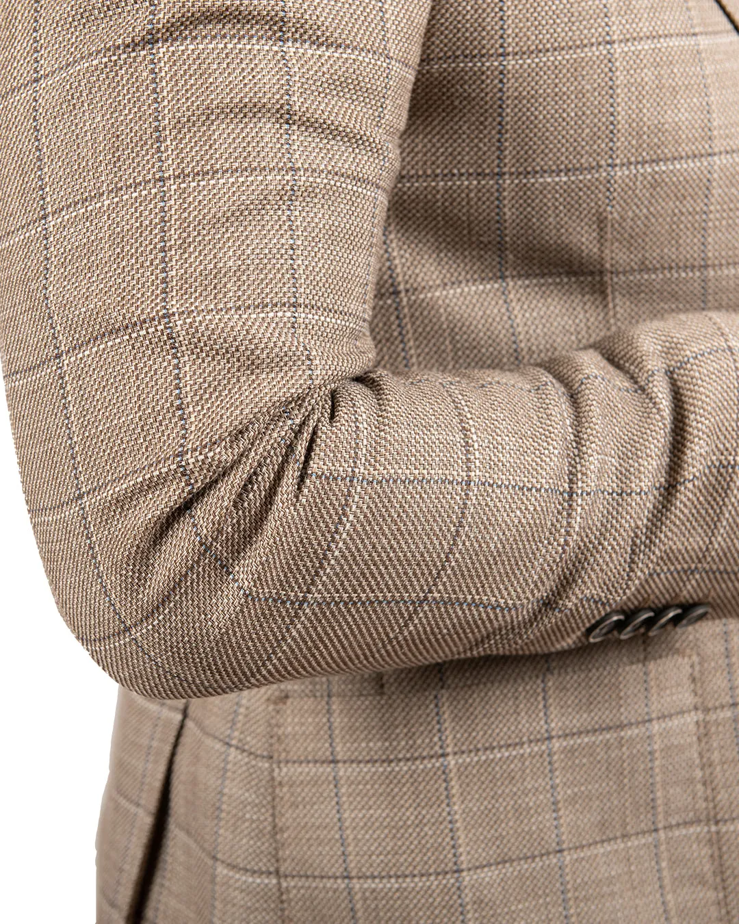 Beige Linen Blend Windowpane Check Jacket