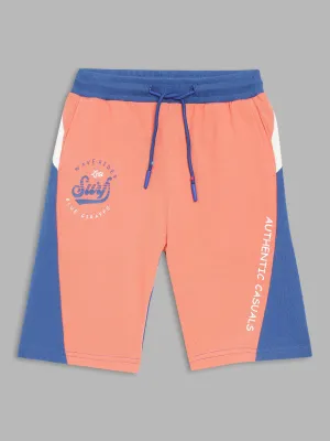 Blue Giraffe Boys Peach Printed Regular Fit Shorts