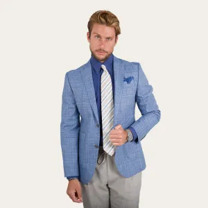 Blue Linen Blend Windowpane Check Jacket