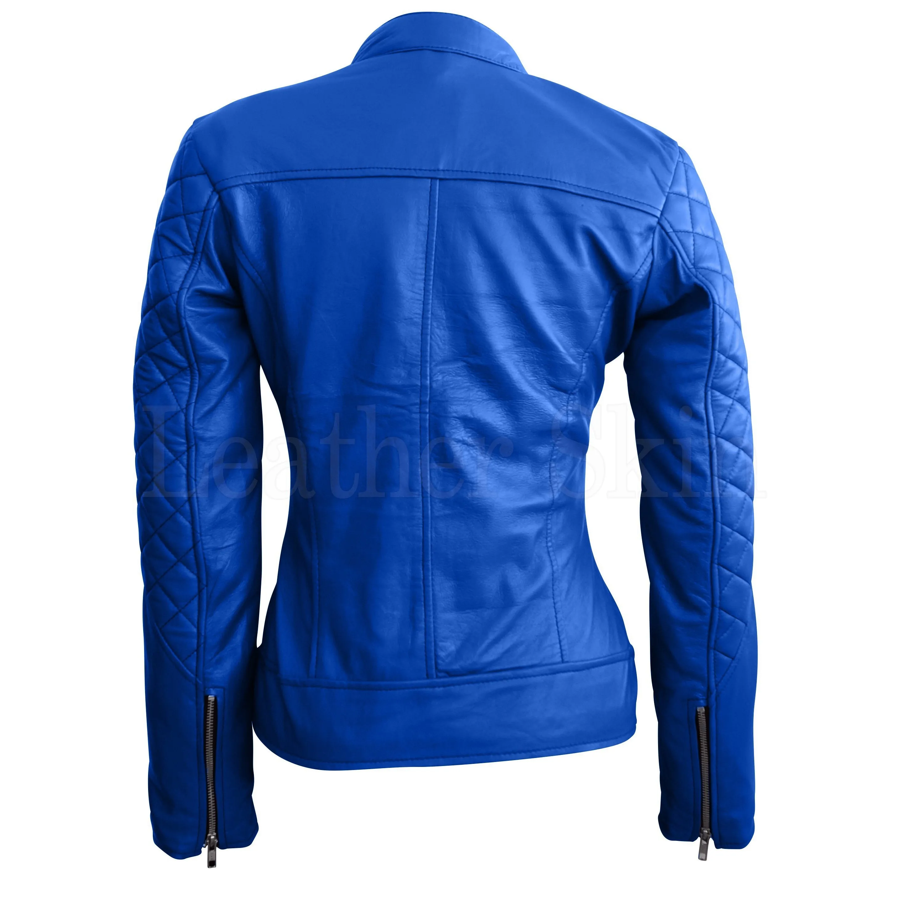 Blue Quilted Stylish Genuine Leather Jacket