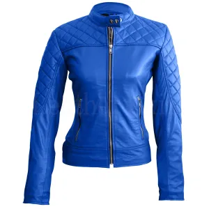 Blue Quilted Stylish Genuine Leather Jacket