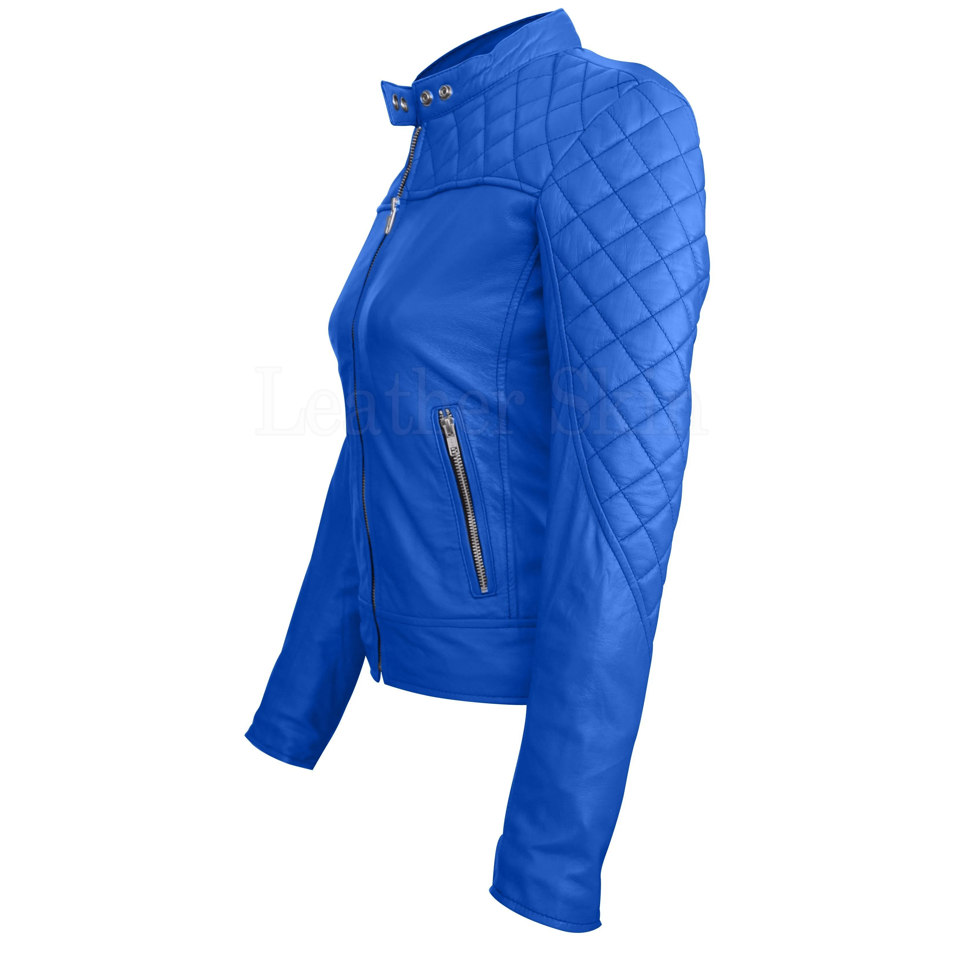 Blue Quilted Stylish Genuine Leather Jacket