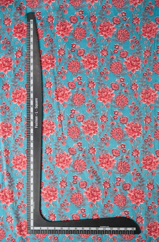 Blue Red Floral Pattern Printed Summer Pure Cotton Fabric