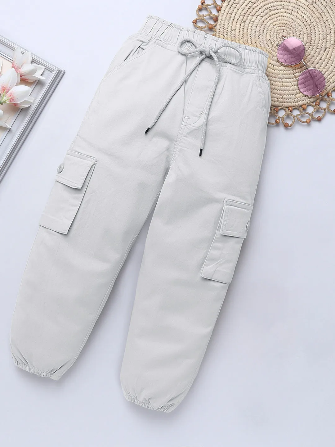 Boys Cotton Light Grey Cargo