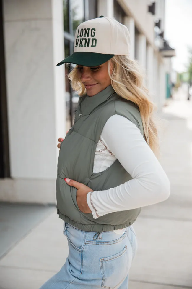 Bunny Slopes Olive Soft Coated Cropped Puffer Vest