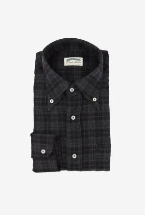 Button Down Sport Shirt Brushed Wool Charcoal Check