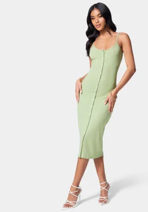 Button Front Rib Midi Dress