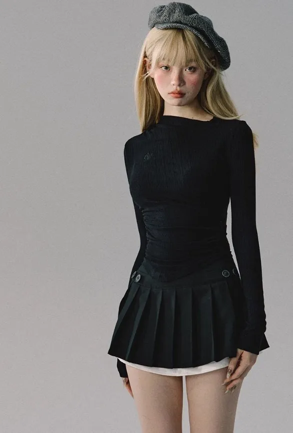 Button Pleated Tennis Skirt