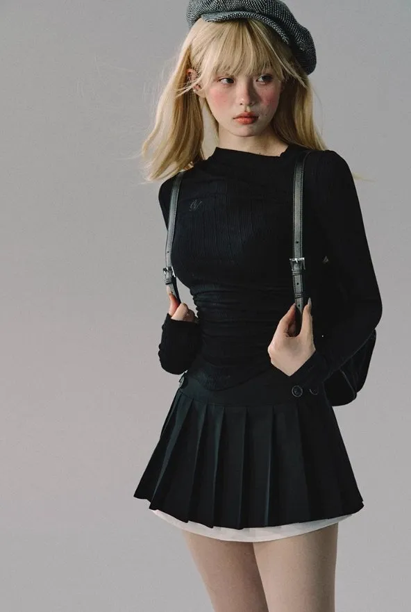 Button Pleated Tennis Skirt