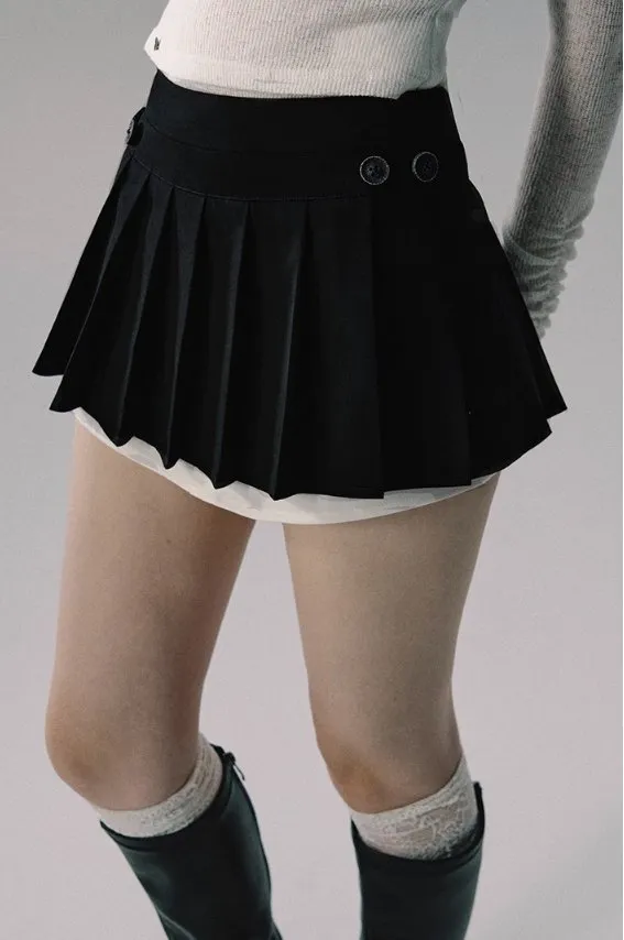 Button Pleated Tennis Skirt