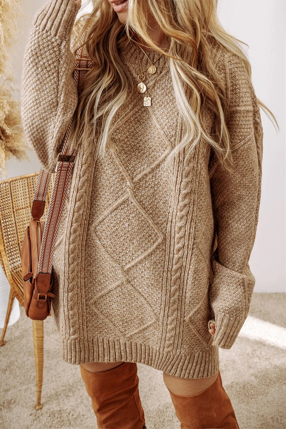 Cable Knit Loose Fit Oversized Sweater Dress