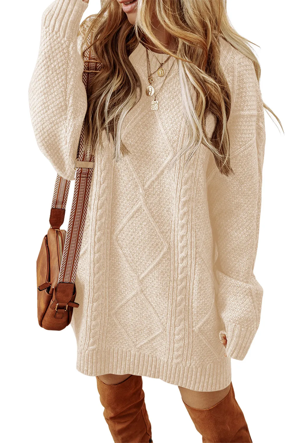 Cable Knit Loose Fit Oversized Sweater Dress