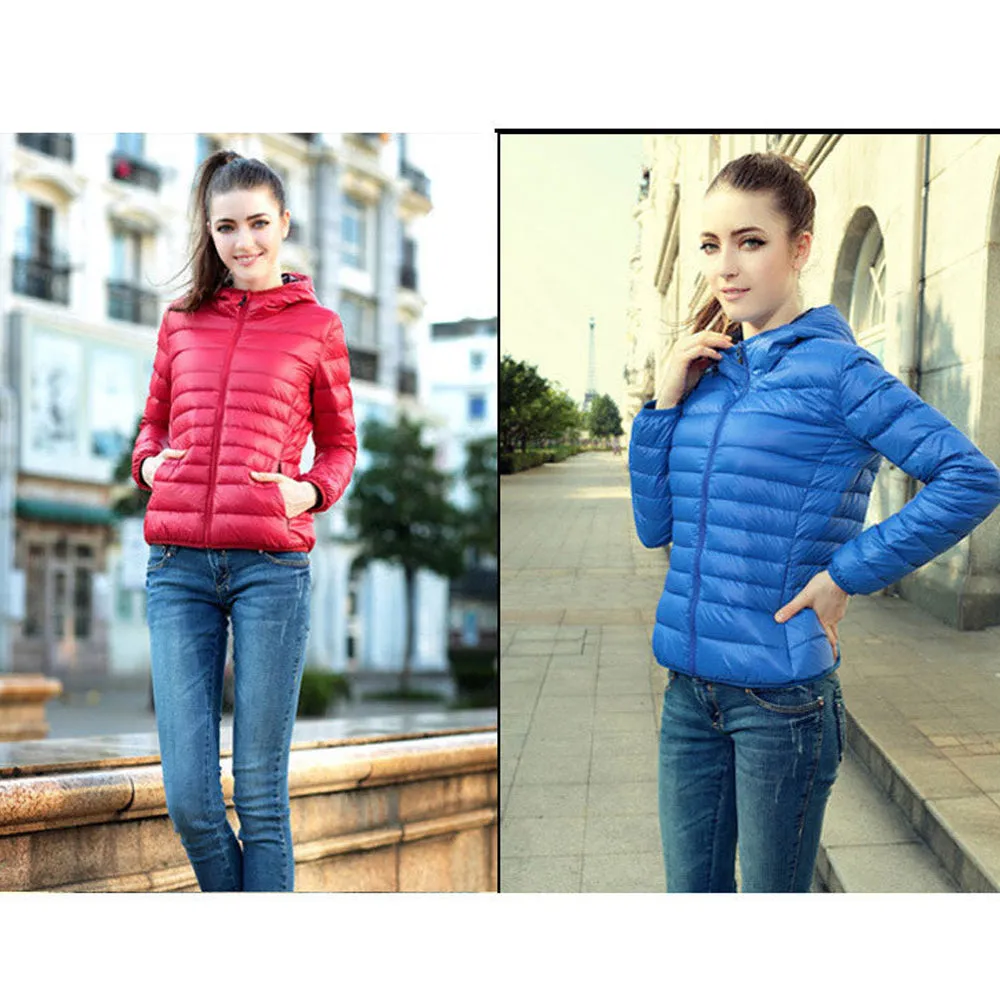 Casual Trendy Women's Basic Slim Down Jacket With Hood