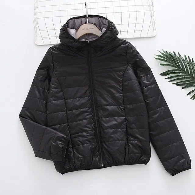 Casual Trendy Women's Basic Slim Down Jacket With Hood