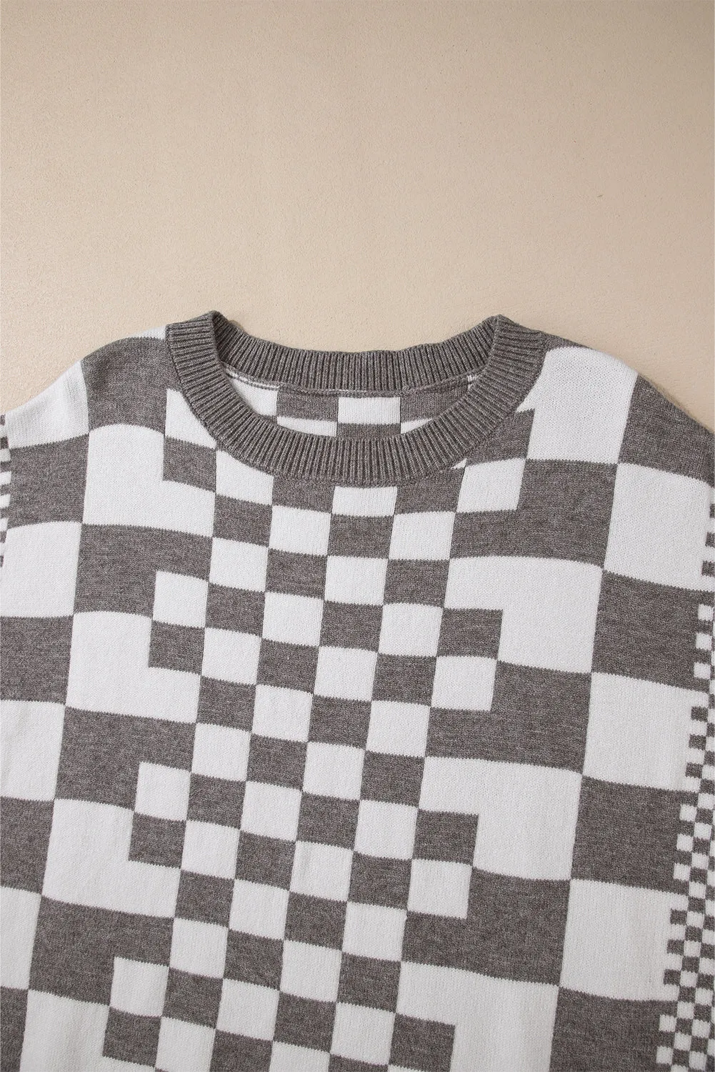 Checkered Drop Shoulder Sweater