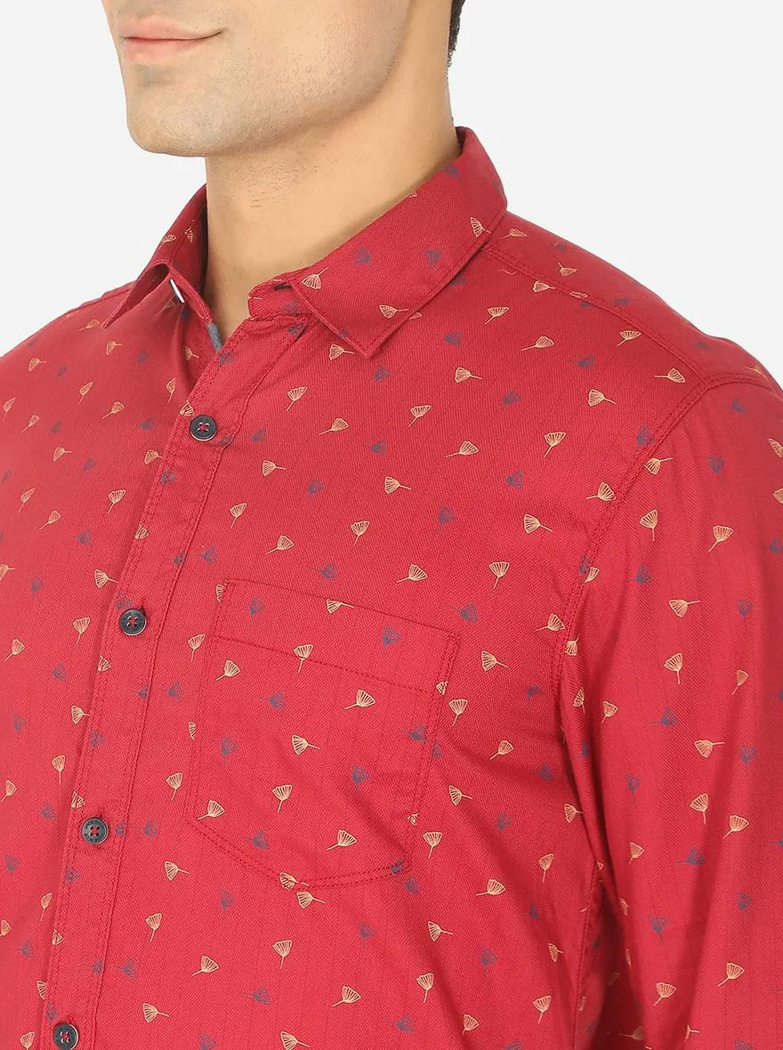 Chili Paper Red Printed Slim Fit Semi Casual Shirt | JadeBlue