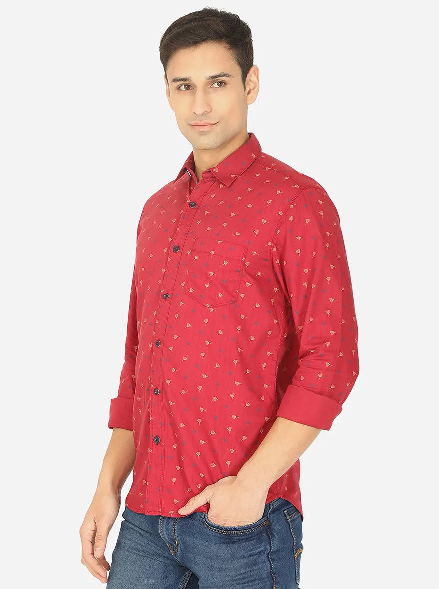 Chili Paper Red Printed Slim Fit Semi Casual Shirt | JadeBlue