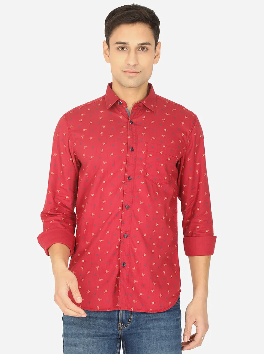 Chili Paper Red Printed Slim Fit Semi Casual Shirt | JadeBlue