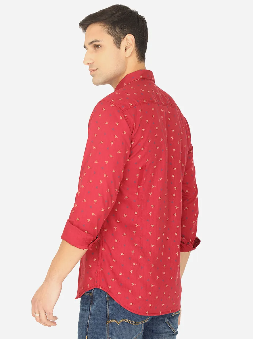 Chili Paper Red Printed Slim Fit Semi Casual Shirt | JadeBlue