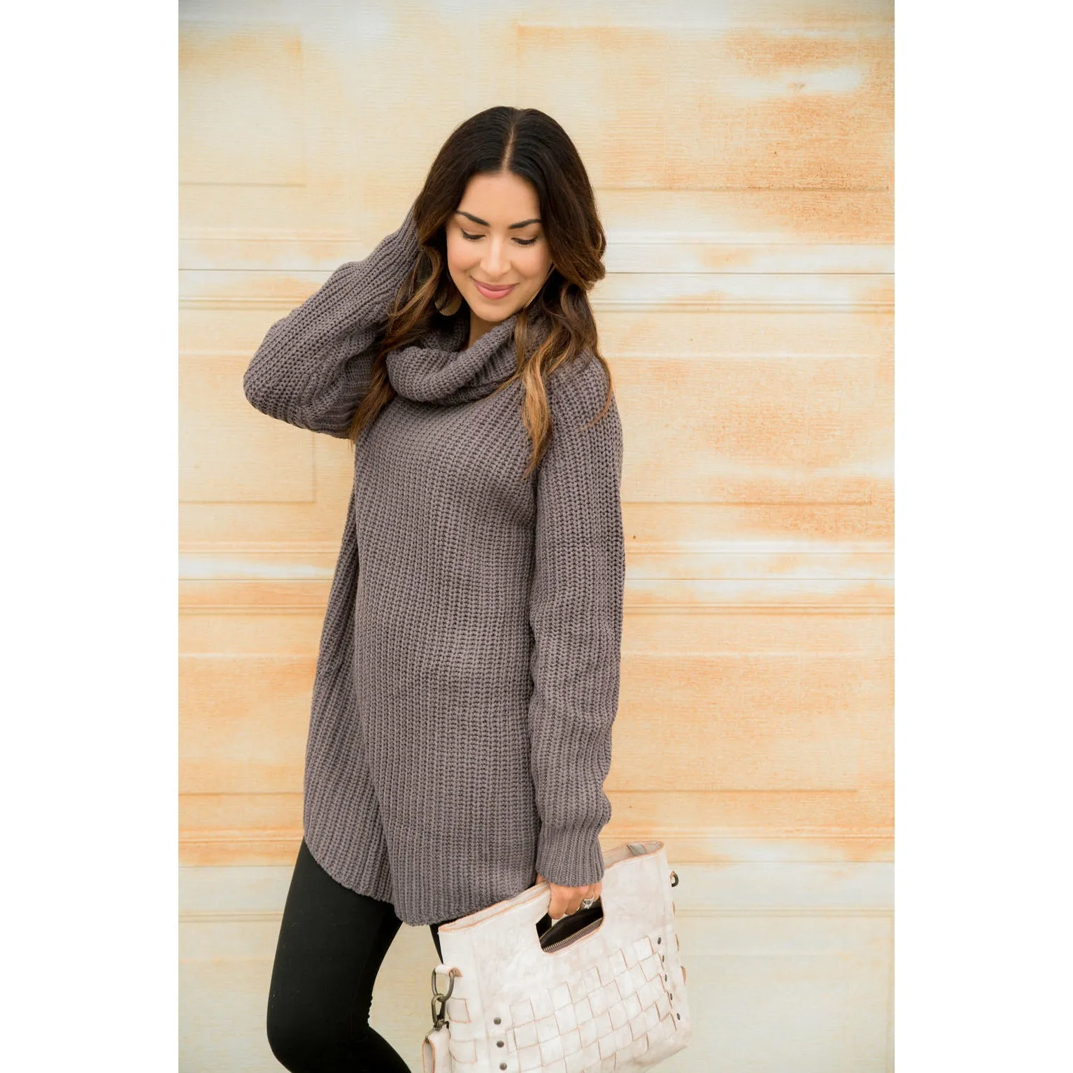 Chunky Knit Cowl Neck Tunic