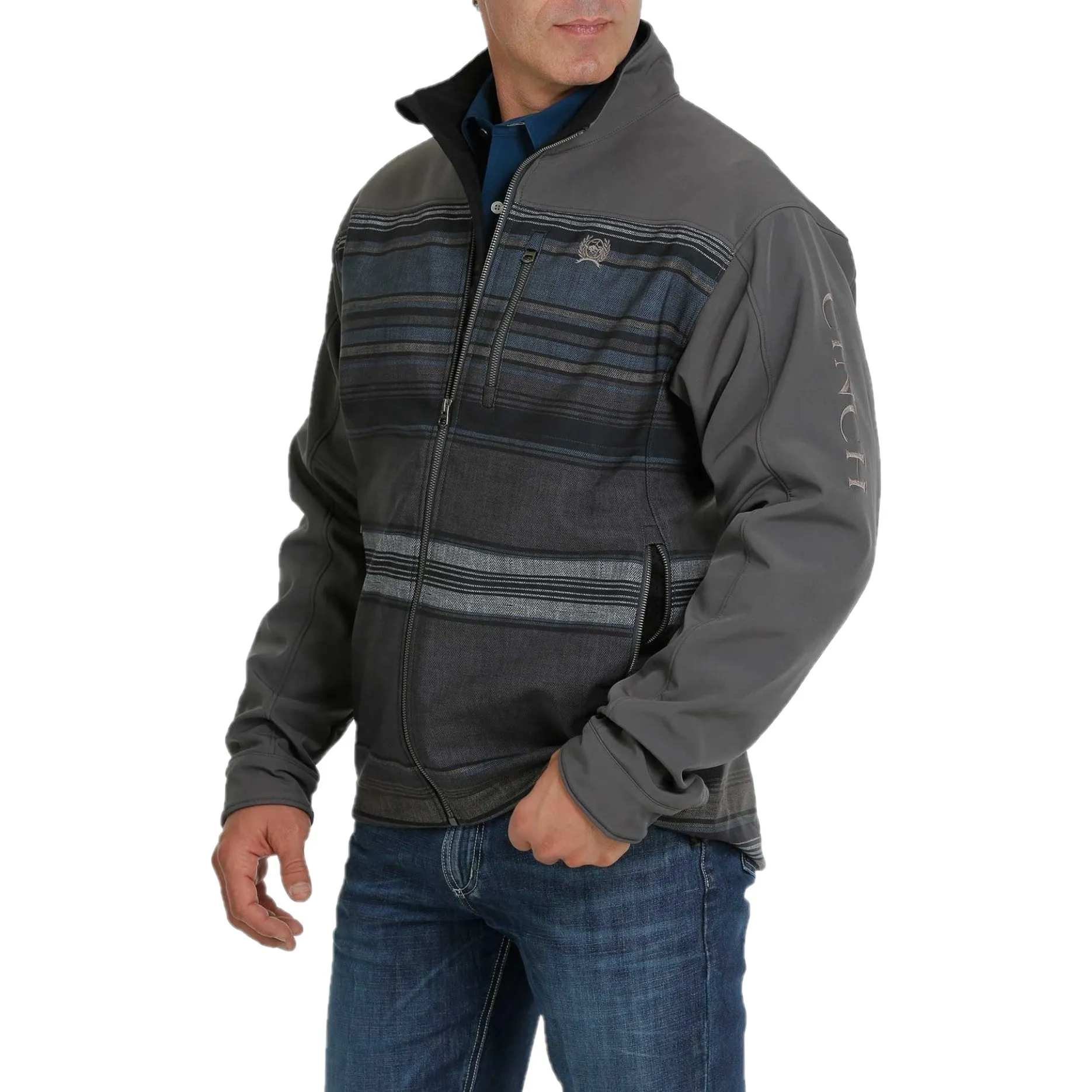 Cinch Men's Charcoal & Navy Bonded Striped Print Jacket MWJ1518006