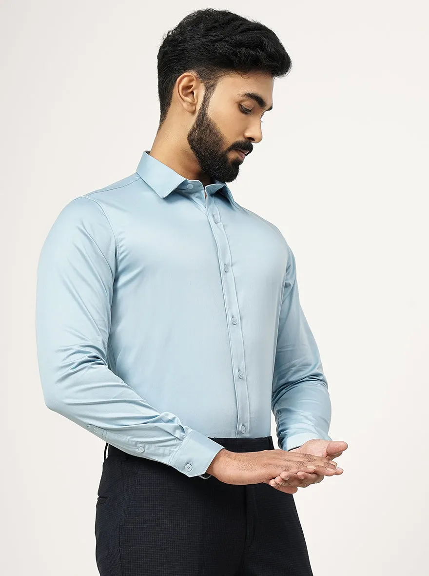 Cloud Blue Solid Slim Fit Casual Shirt | JadeBlue