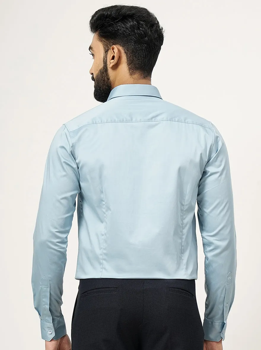 Cloud Blue Solid Slim Fit Casual Shirt | JadeBlue