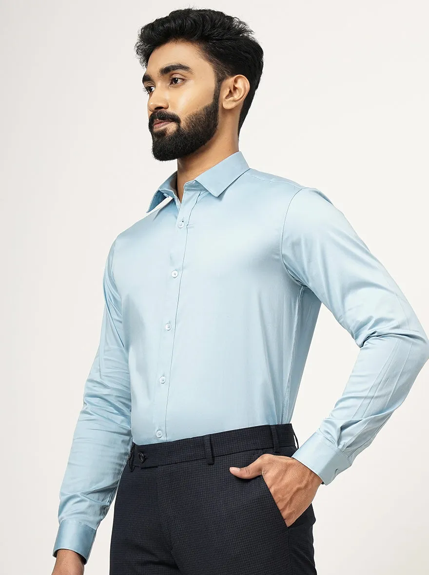 Cloud Blue Solid Slim Fit Casual Shirt | JadeBlue