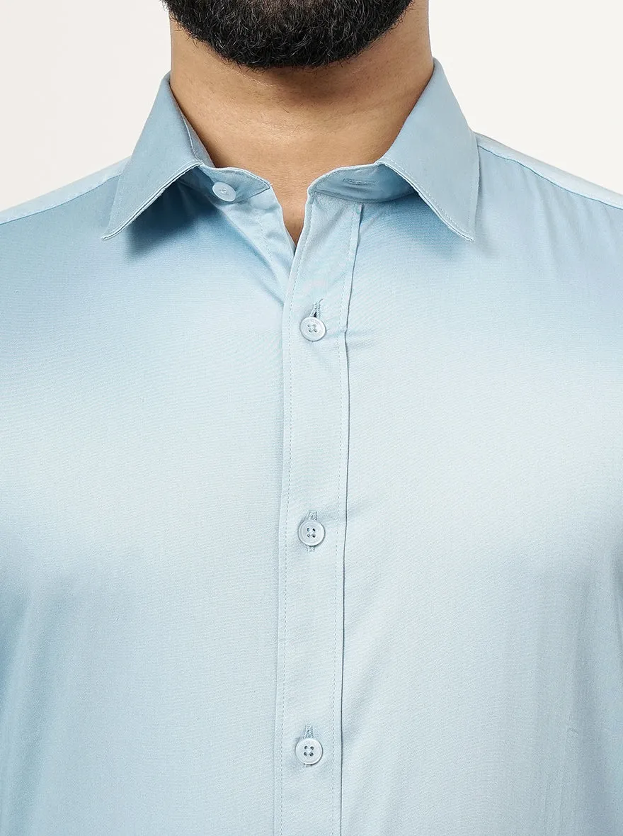 Cloud Blue Solid Slim Fit Casual Shirt | JadeBlue