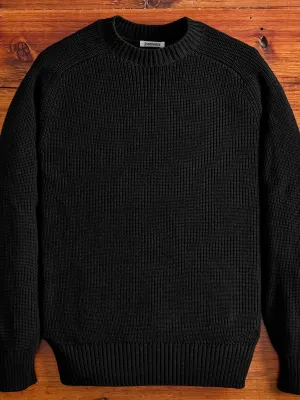 Cotton Crewneck Knit Sweater in Black