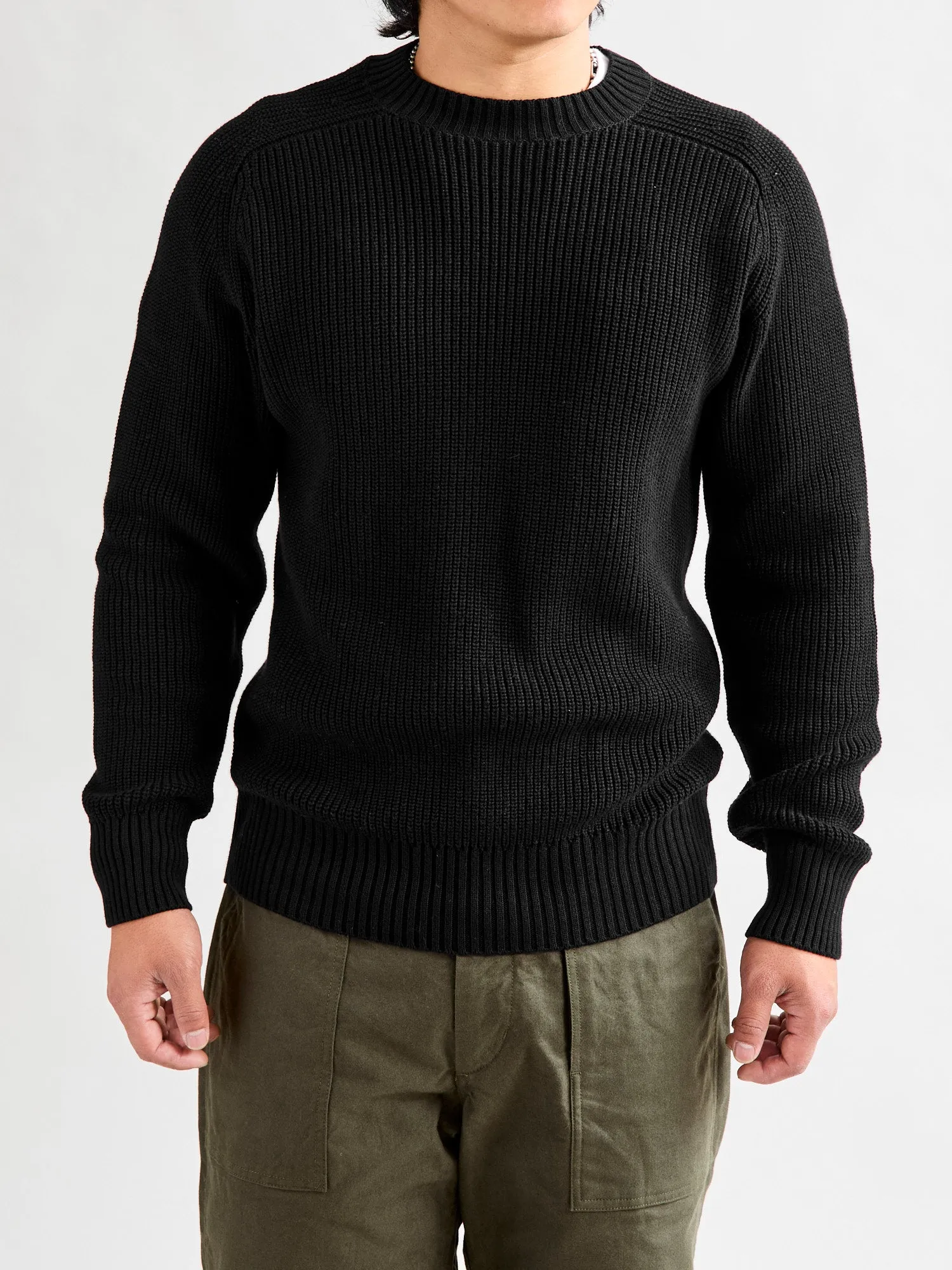 Cotton Crewneck Knit Sweater in Black