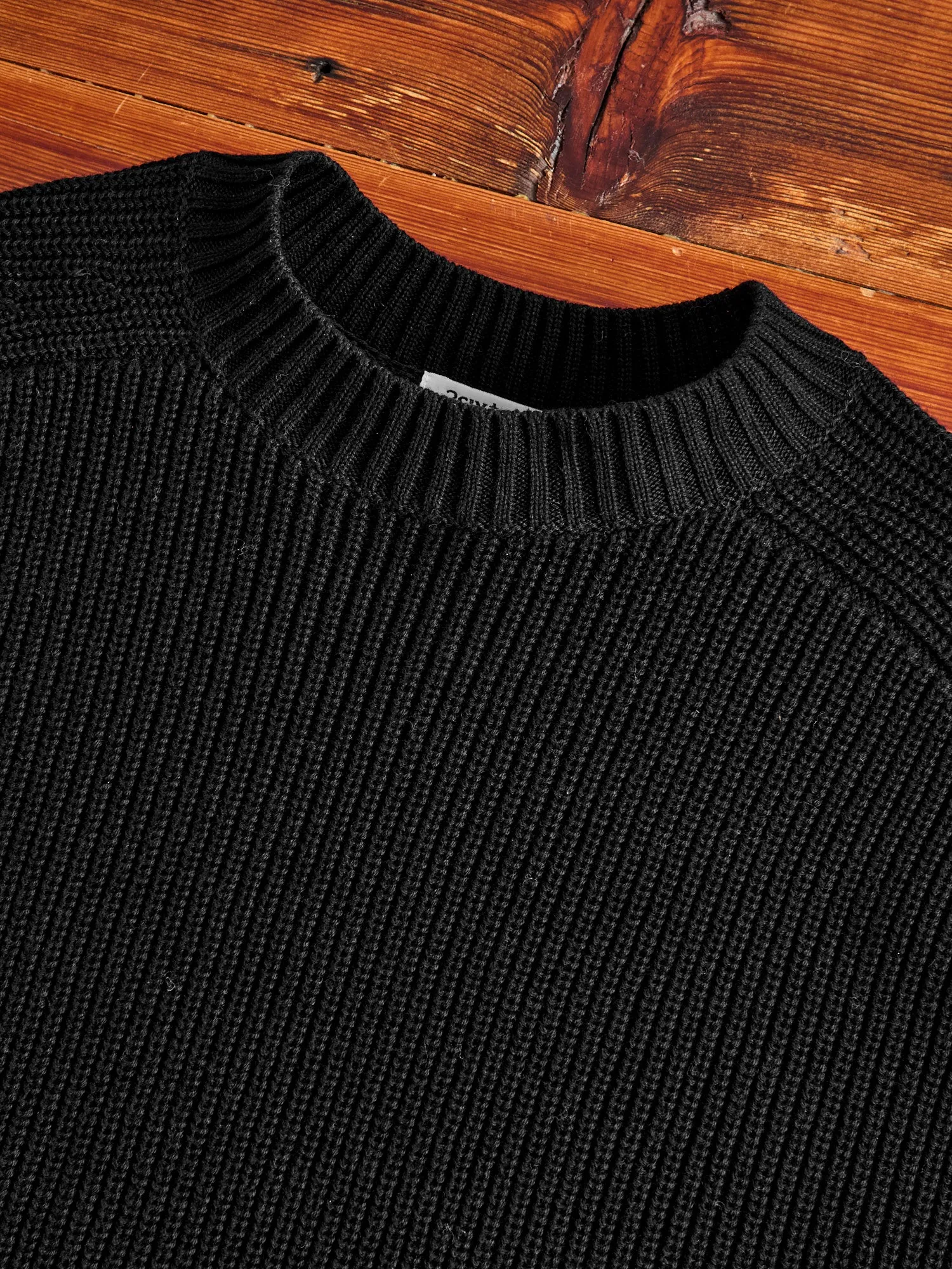 Cotton Crewneck Knit Sweater in Black