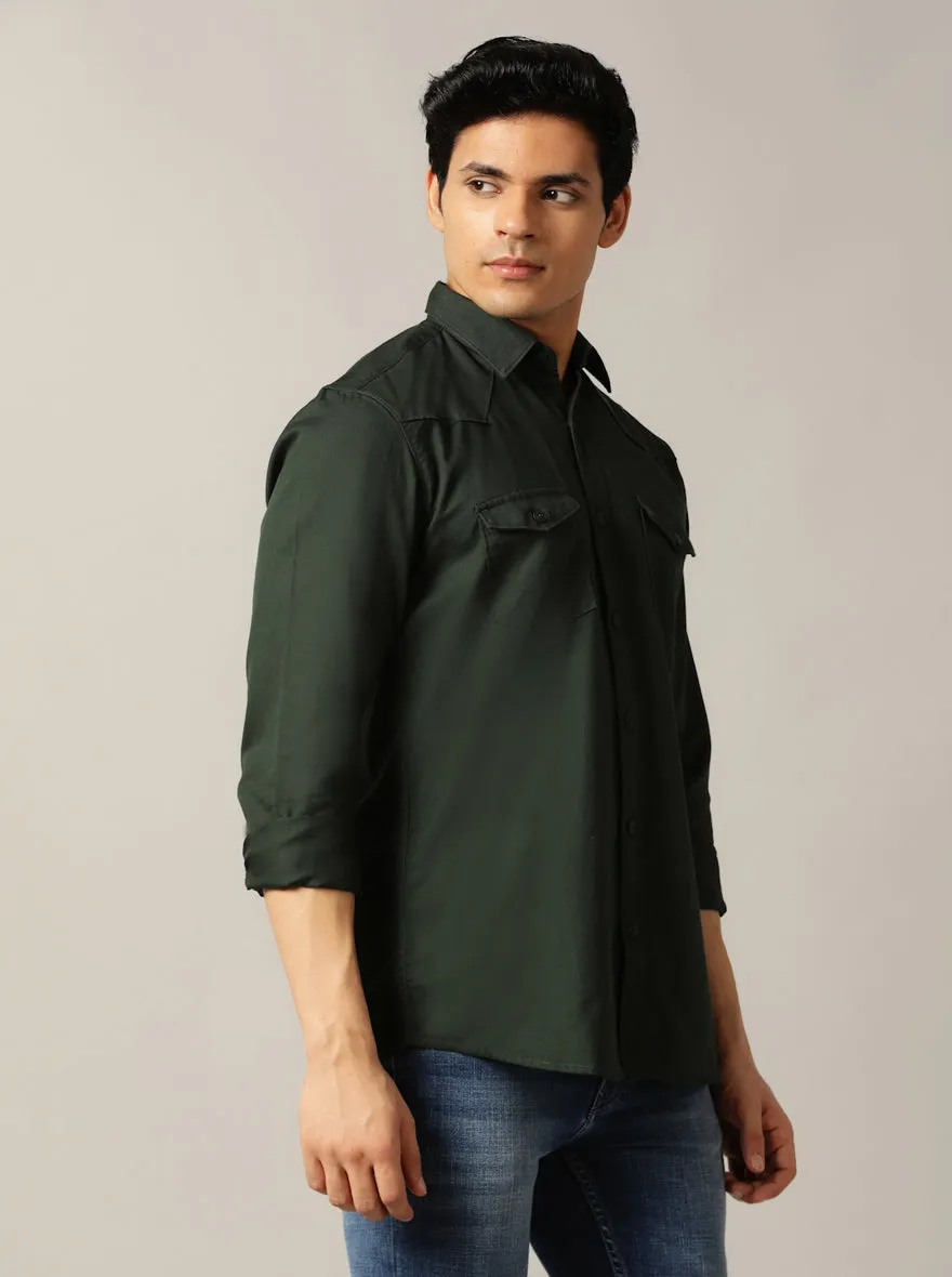 Dark Olive Solid Slim Fit Casual Shirt | JadeBlue