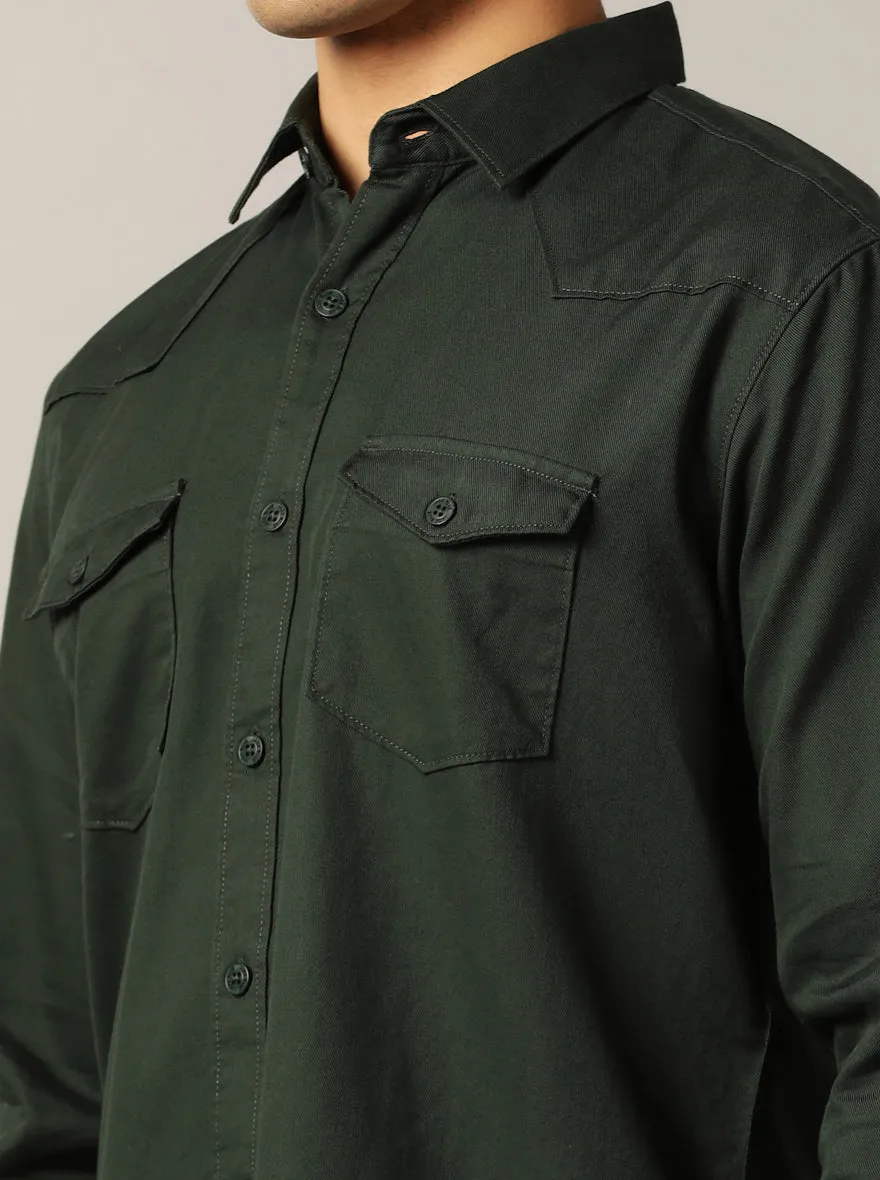 Dark Olive Solid Slim Fit Casual Shirt | JadeBlue