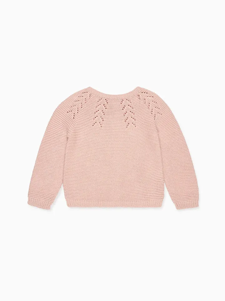 Dusty Pink Antonella Cotton Baby Girl Cardigan